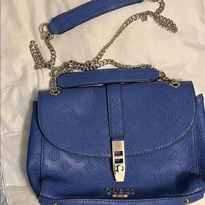 Guess Electric Blue Embossed Chain Shoulder Bag